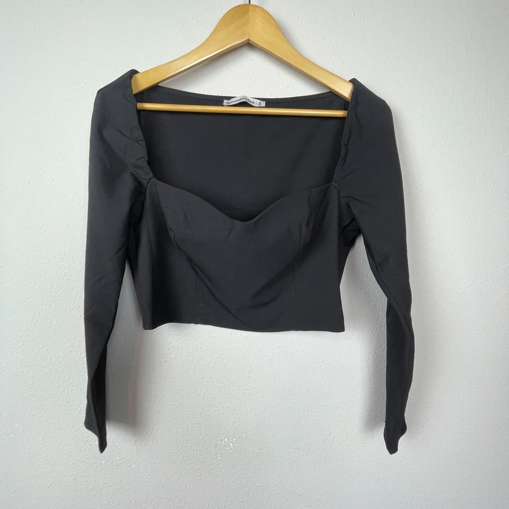 Abercrombie & Fitch Black Cropped Top Size M Sweetheart Neck Coquette Witchy Y2K